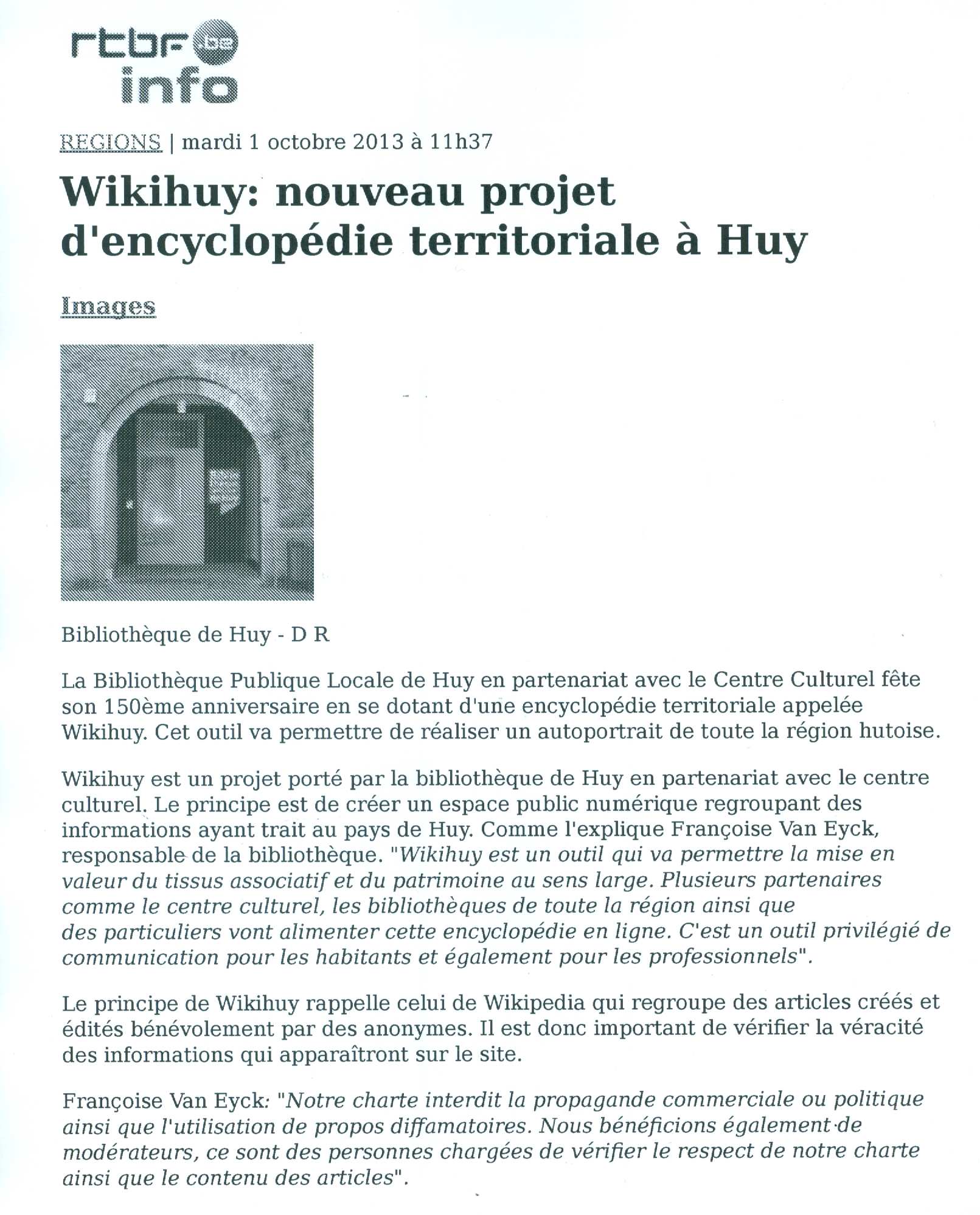 Inauguration du WikiHuy le 01/10/2013 à la Bibliothèque de Huy