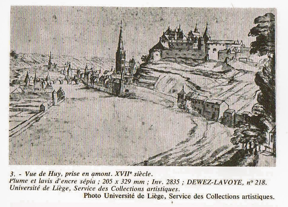 3. Vue de Huy prise en amont-au XVIIe siècle-Dewez-Lavoye-Dessin coll.ULG