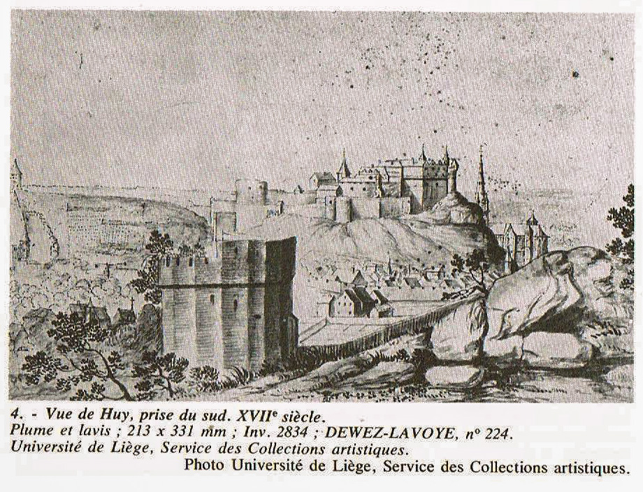4.Vue de Huy prise du sud-au XVIIe siècle-Dewez-Lavoye-Dessin coll.ULG