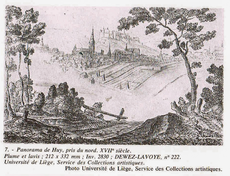 7.Pano de Huy vu du nord-au XVIIe siècle-Dewez-Lavoye-Dessin coll.ULG