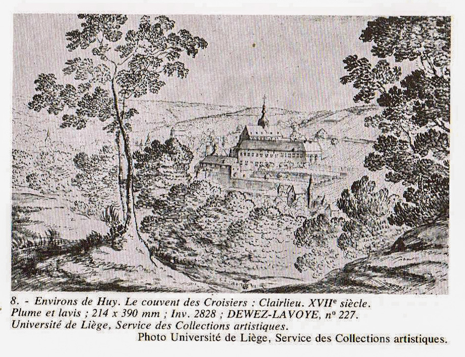 8.Environs de Huy-Couvent des Croisiers, Clairlieu-au XVIIe siècle-Dewez-Lavoye-Dessin coll.ULG