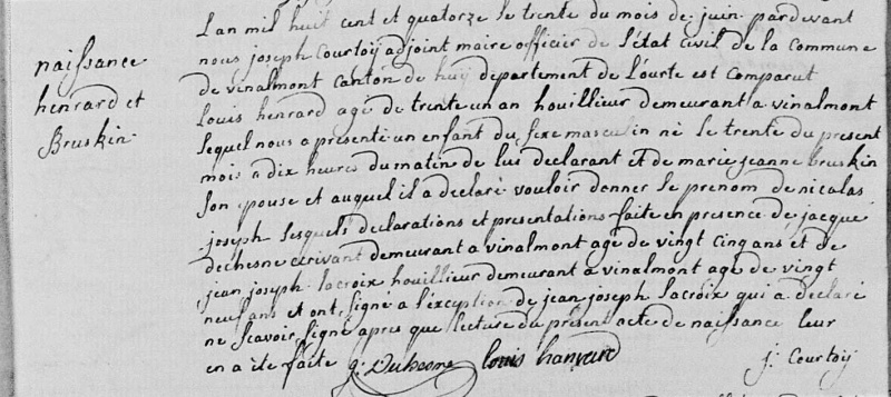 Fichier:Henrard Nicolas acte de naissance.jpg